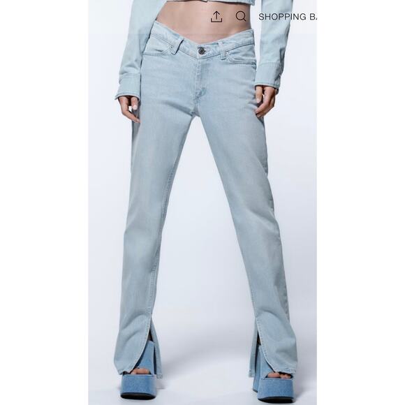 Zara Split‎ Hem Slim High-Rise Full Length Light Wash Jeans Size 10 - Picture 1 of 8